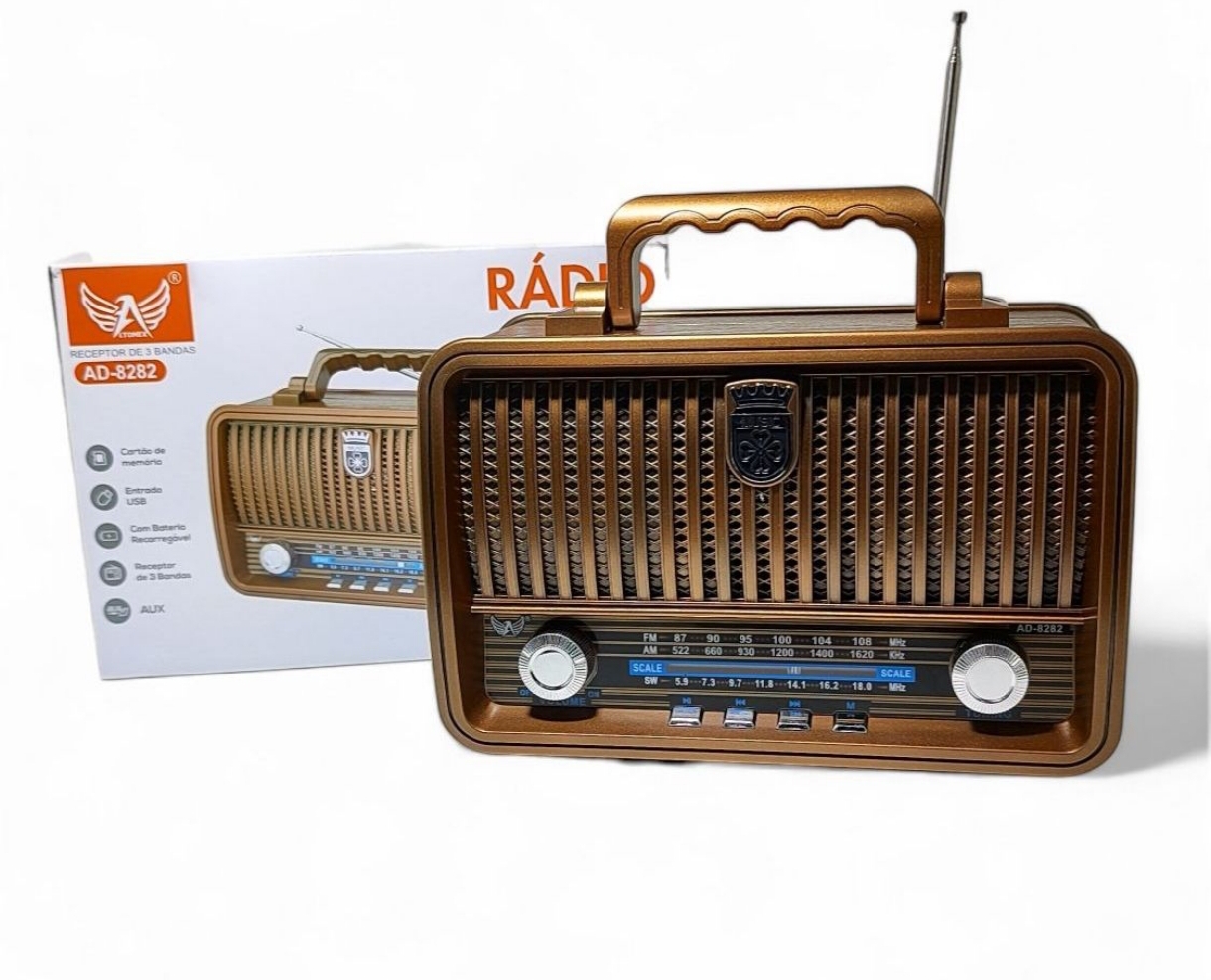 Rádio Am Fm Portatil Retro Bluetooth Vintage Antigo Usb P2 Altomex AD-8282