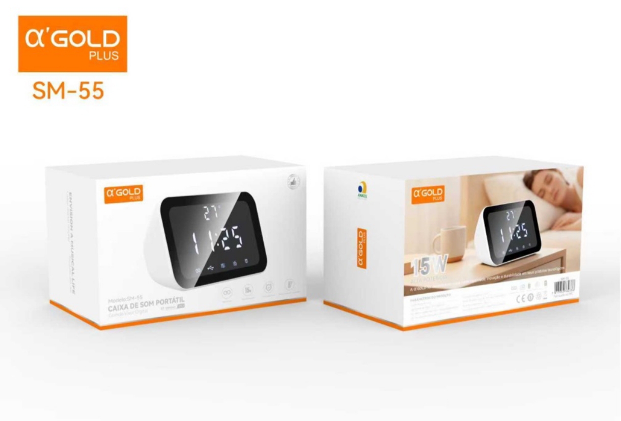 Mini Caixa Som A' Gold Sm-55 Bluetooth Rádio Relógio 15w Fm