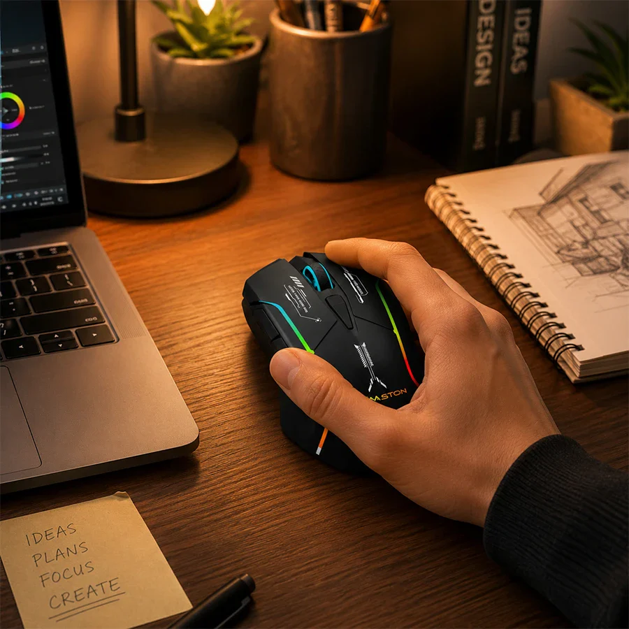 Mouse Gamer RGB Tri-Mode Ergonômico Preto H'Maston MS17 - Imagem 6