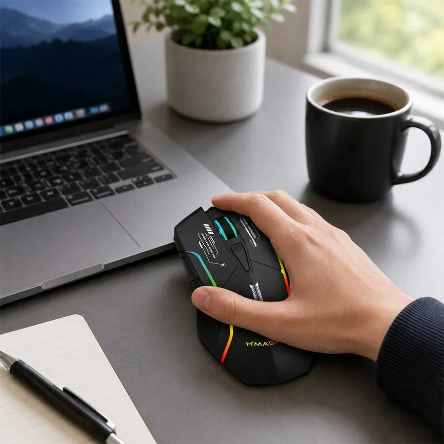 Mouse Gamer RGB Tri-Mode Ergonômico Preto H'Maston MS17 - Imagem 5