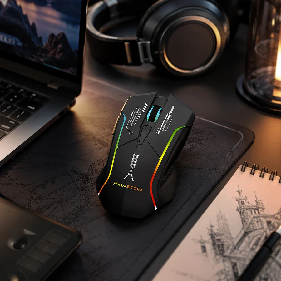 Mouse Gamer RGB Tri-Mode Ergonômico Preto H'Maston MS17 - Imagem 4