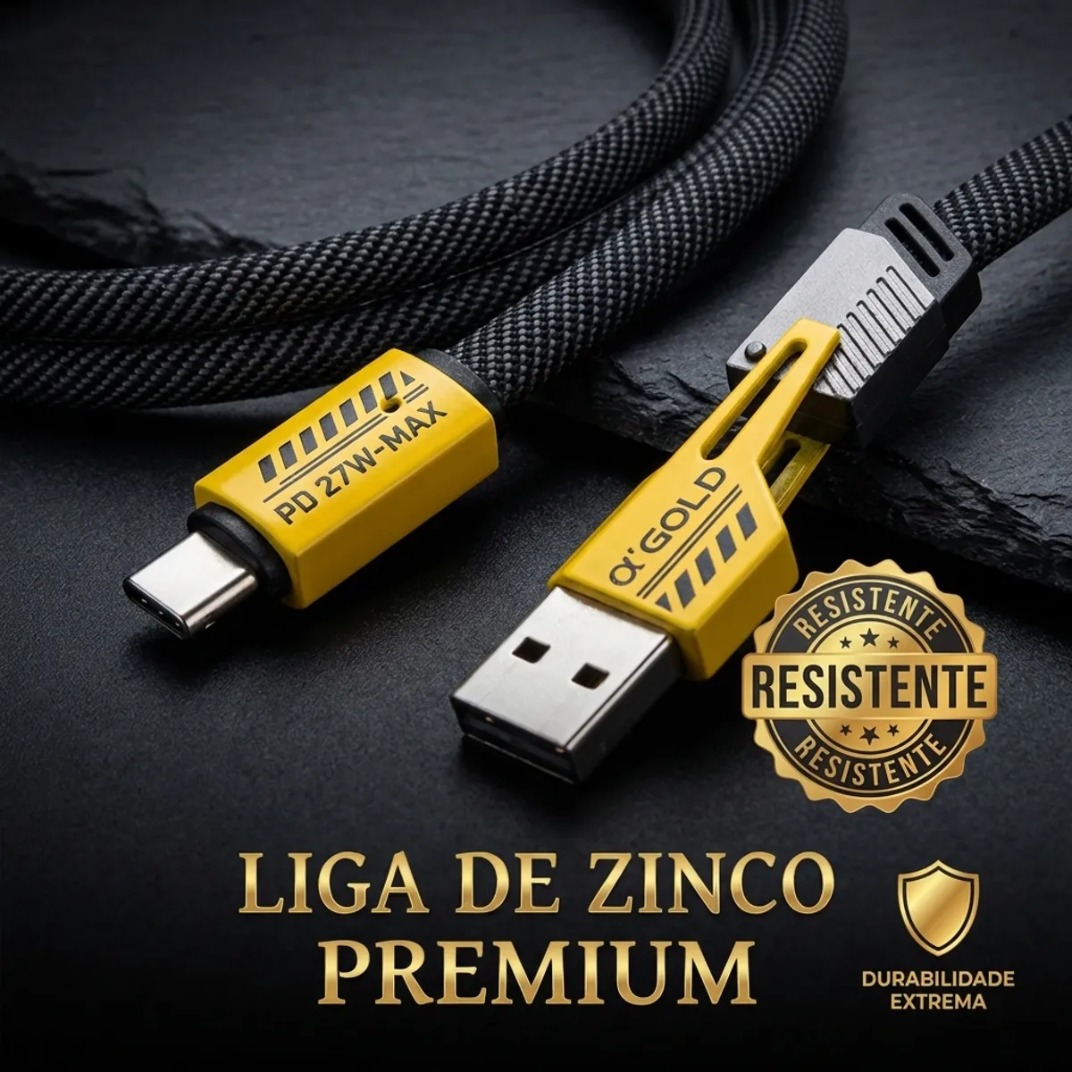 Cabo de Carga Turbo - Cabo de Dados de Liga de Zinco 4x1 A'Gold CB-74 - Imagem 3