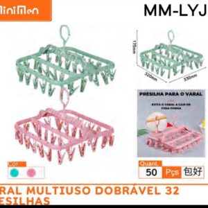 Varal Multi Uso Dobrável com 32 Presilhas MMLYJ32
