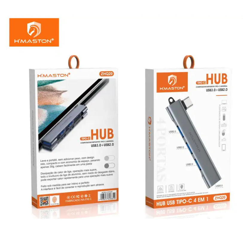 Hub USB Tipo C 4 em 1 - Praticidade e Portabilidade ZHQ20